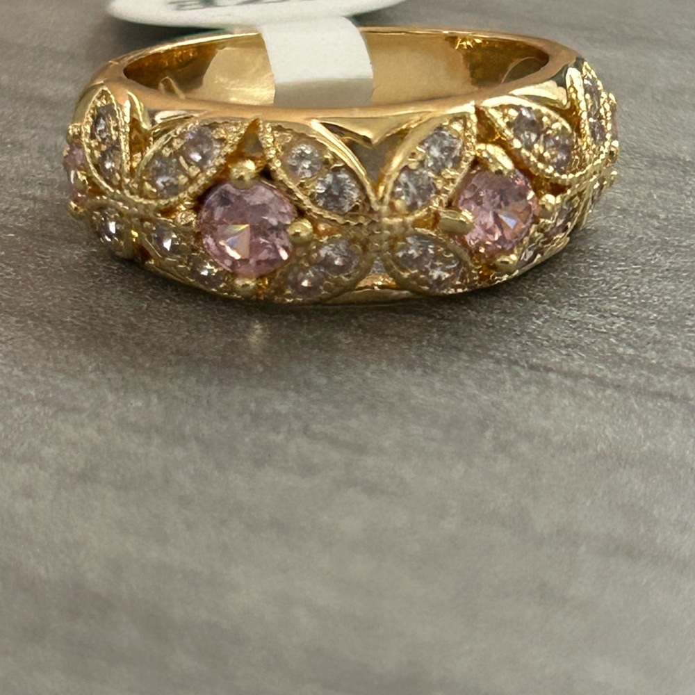 Size 5| 18K Gold Filled Pink & Clear AAA CZ Band Ring| NWOT